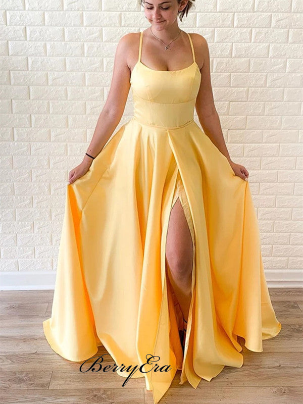 Simple Yellow Long Prom Dresses, Cheap A-line Newest Prom Dresses 2020