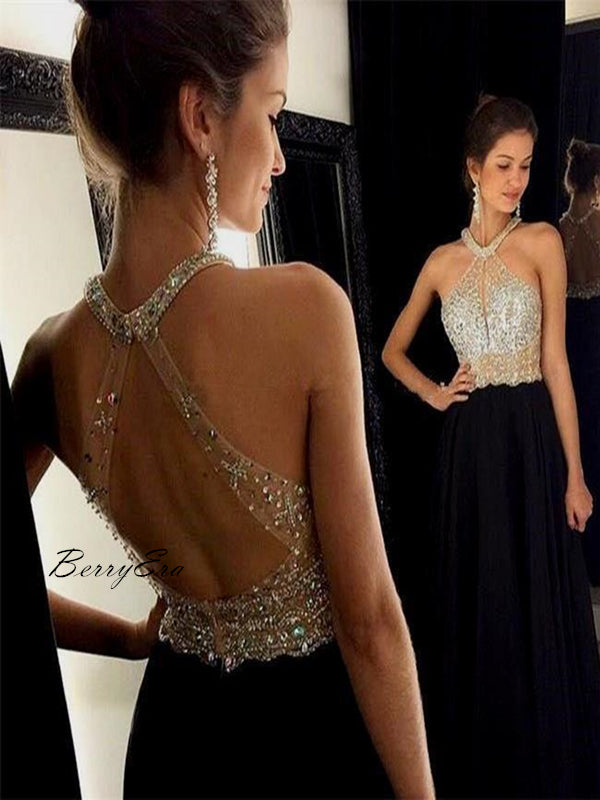 Fancy Beauty Beads Open Back Prom Dresses, Bling Prom Dresses, Long Prom Dress