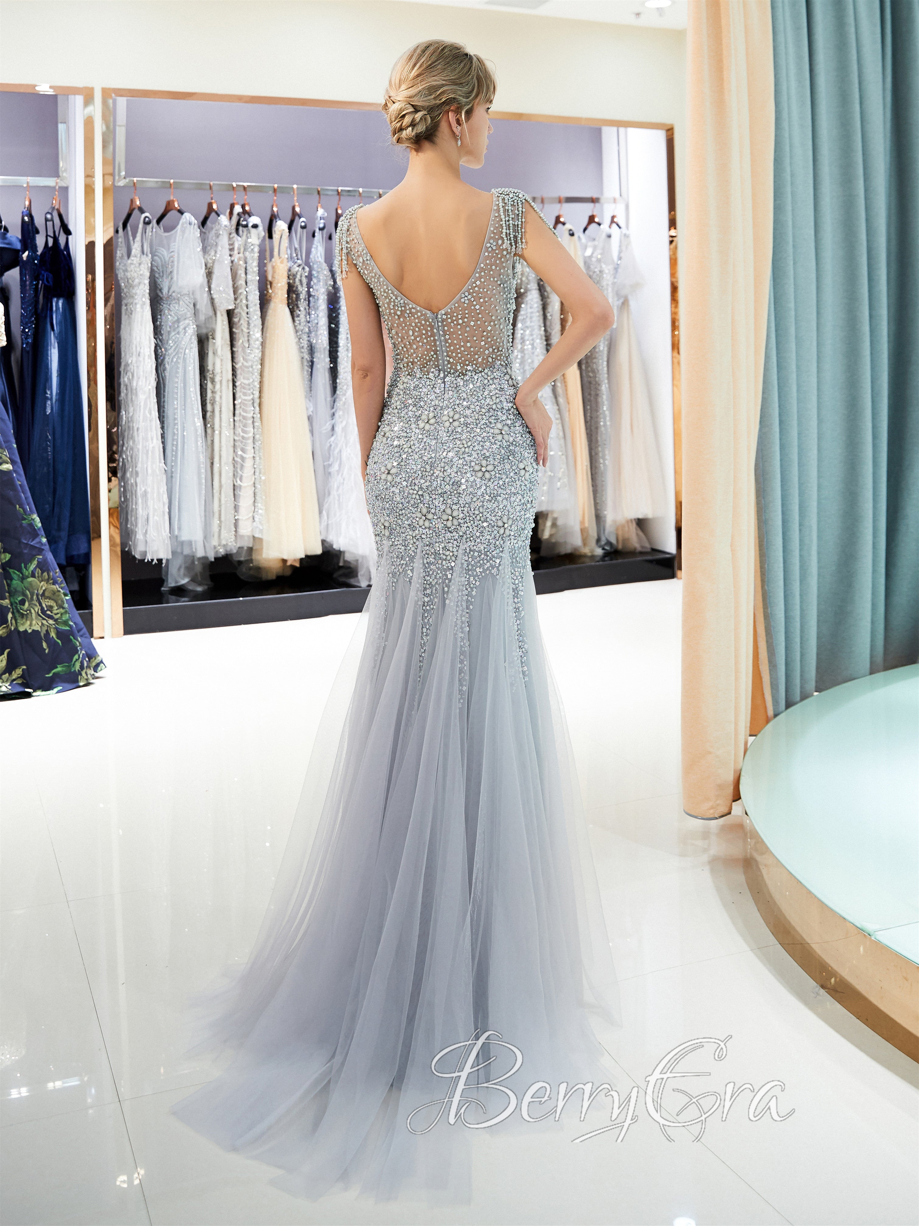 Luxury Beaded Mermaid Prom Dresses, 2023 Prom Dresses, BerryEra Handmade Prom Dresses, Popular Evening Dresses