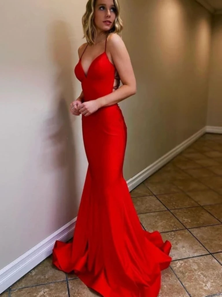 Sexy Long Mermaid Red Prom Dresses, Lace Up Prom Dresses, 2020 Prom Dresses