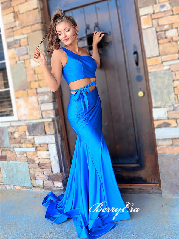 2 Pieces One Shoulder Long Prom Dresses, One Shoulder Mermaid Prom Dresses 2020