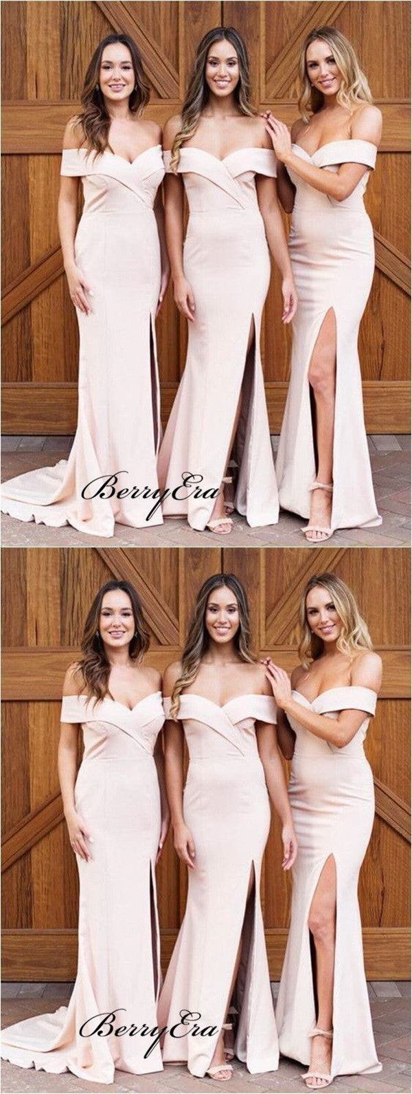 Off The Shoulder Bridesmaid Dresses, Mermaid Slit Bridesmaid Dresses