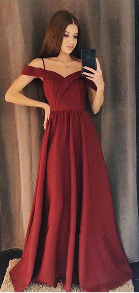 Off Shoulder Long A-line Cheap Popular Prom Dresses