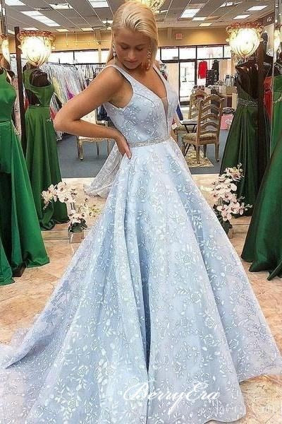 A-line Elegant Prom Dresses 2020, Long Lace Prom Dresses, Fancy Prom Dresses