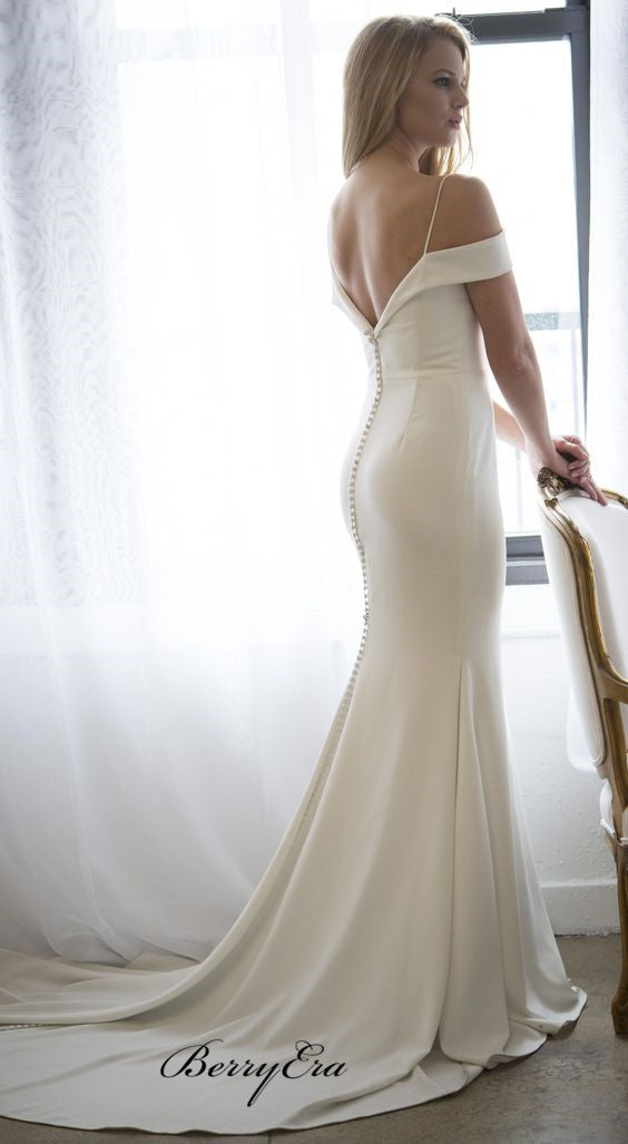 Spaghetti Long Mermaid Ivory Fitted Long Wedding Dresses