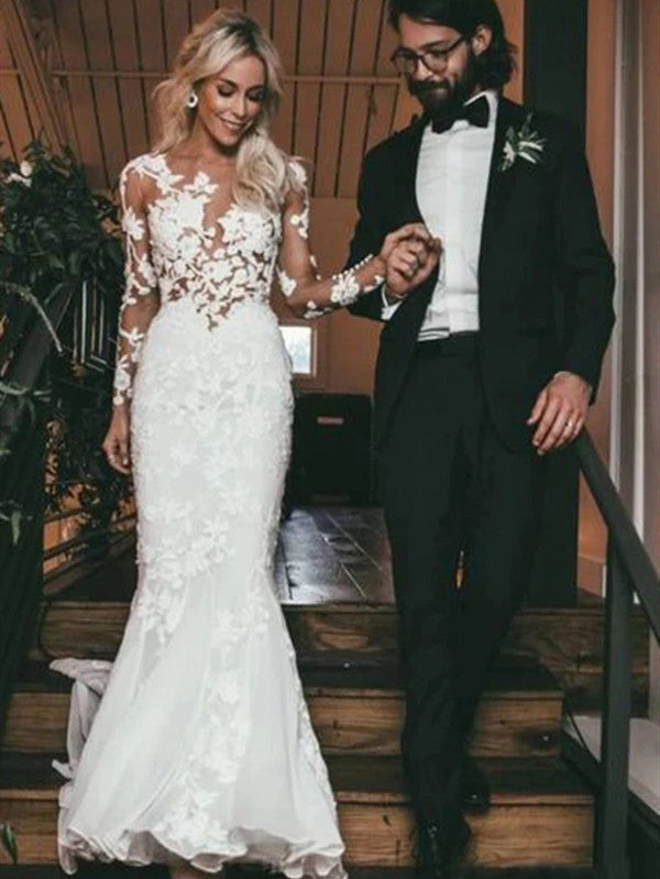 Long Sleeves Lace Wedding Dresses, Mermaid Bridal Gowns, 2020 Wedding Dresses