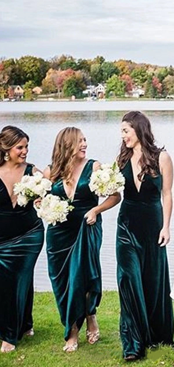 Deep V-neck Long Bridesmaid Dresses, Simple 2020 Bridesmaid Dresses