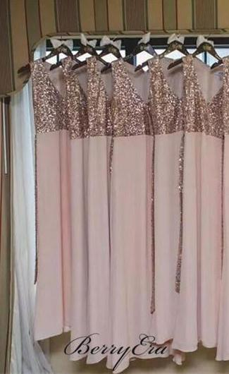 V-neck Sequin Top Sheath Bridesmaid Dresses, Elegant Bridesmaid Dresses, Bridesmaid Dresses