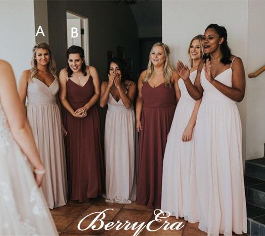 Spaghetti Chiffon A-line Bridesmaid Dresses, Country Wedding Guest Dresses