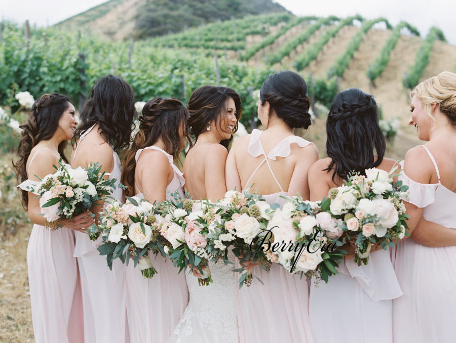 Mismatched Light Blush Pink Chiffon Long Bridesmaid Dresses