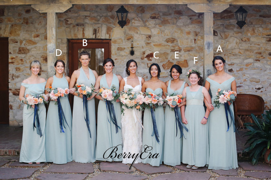 Mismatched Light Blue Chiffon Long Bridesmaid Dresses