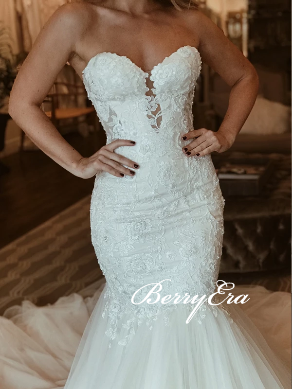 Sweetheart Long Wedding Dresses, Mermaid Wedding Dresses, Lace Wedding Dresses