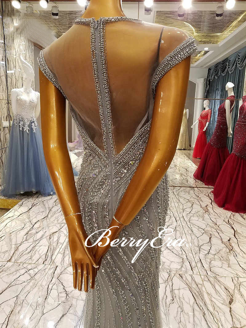 Luxury Silver Beaded Long Mermaid Sparkle 2020 Prom Dresses, New Arival Prom Dresses