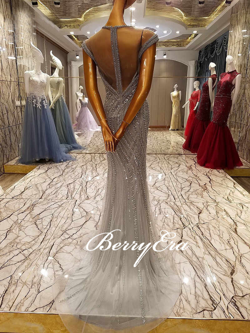 Luxury Silver Beaded Long Mermaid Sparkle 2020 Prom Dresses, New Arival Prom Dresses