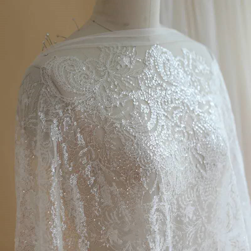 Ivory Sequin Lace Tulle Material
