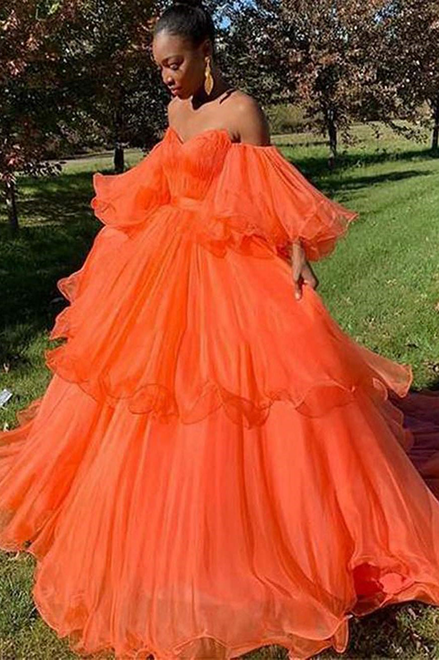 Off Shoulder Layers Tulle Prom Dresses, Formal Dresses, A-line Long Prom Dresses, 2020 Prom Dresses