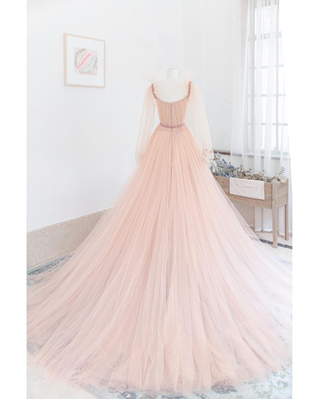 Elegant Long Sleeves 2021 Prom Dresses, A-line Tulle Long Prom Dresses, Popular Party Dresses