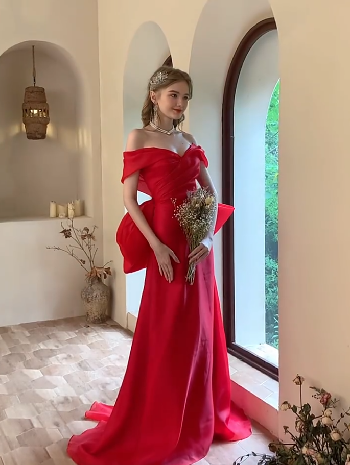 Off Shoulder Red  Long Mermaid Prom Dresses, Lovely Long Prom Dresses, 2021 Prom Dresses