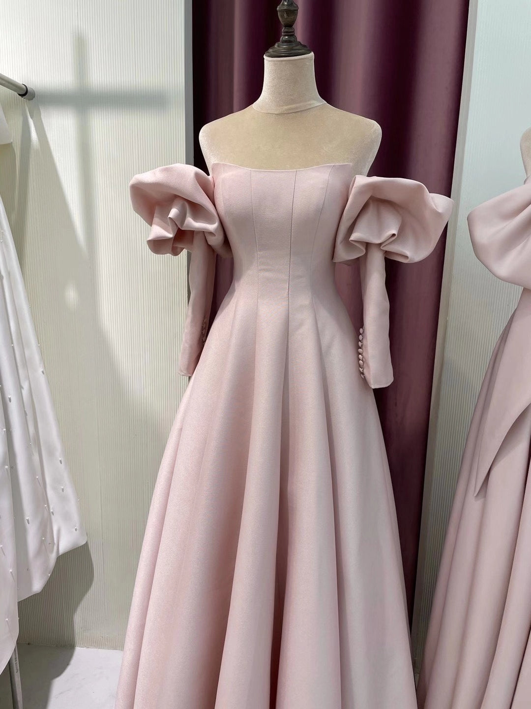 Lovely Pale Pink Satin Long A-line Prom Dresses, 2021 Prom Dresses, Cheap Prom Dresses