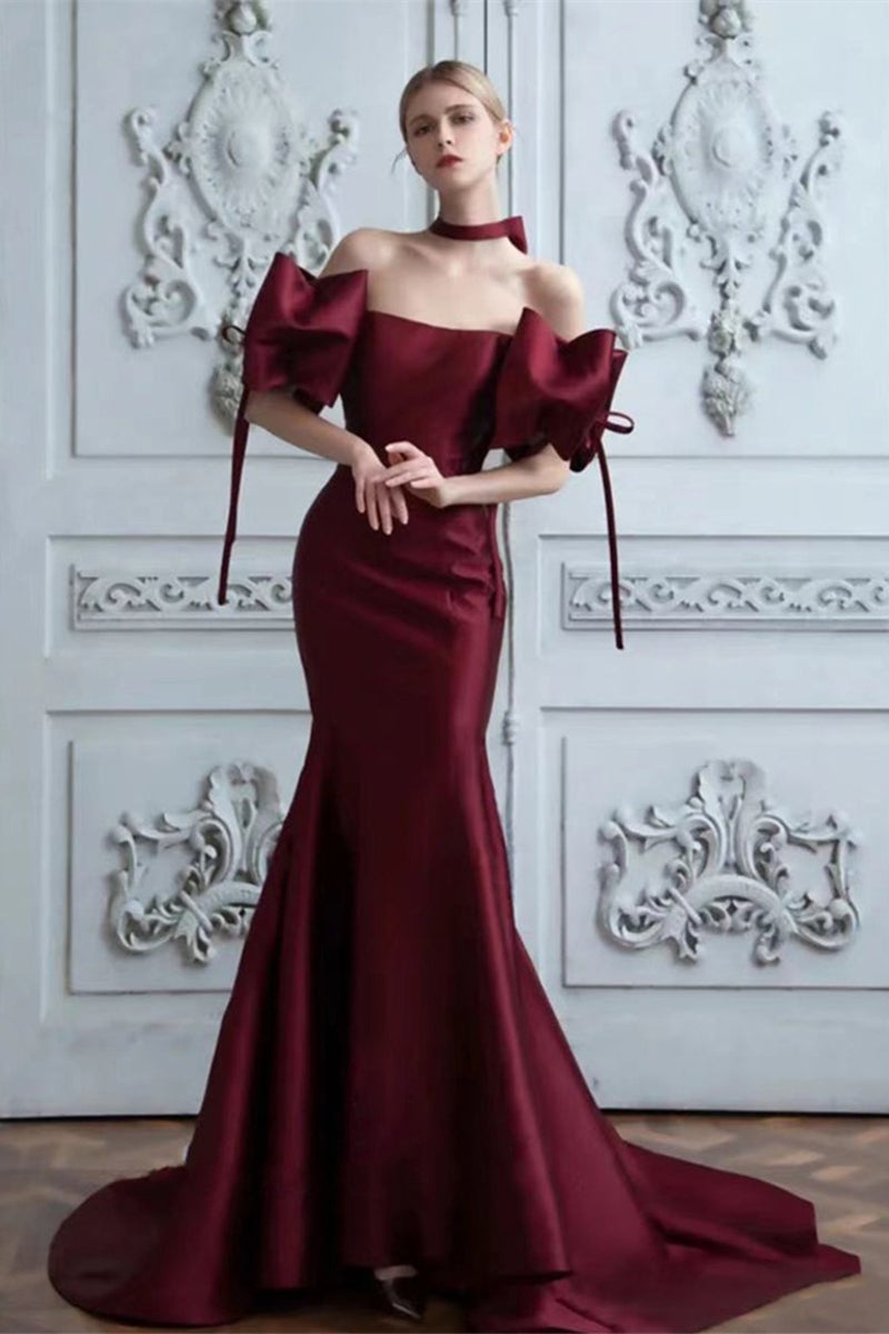 Wine Red Mermaid Satin Prom Dresses, Rosie Long Prom Dresses, Newest Prom Dresses, Affordable Prom Dresses, RC007