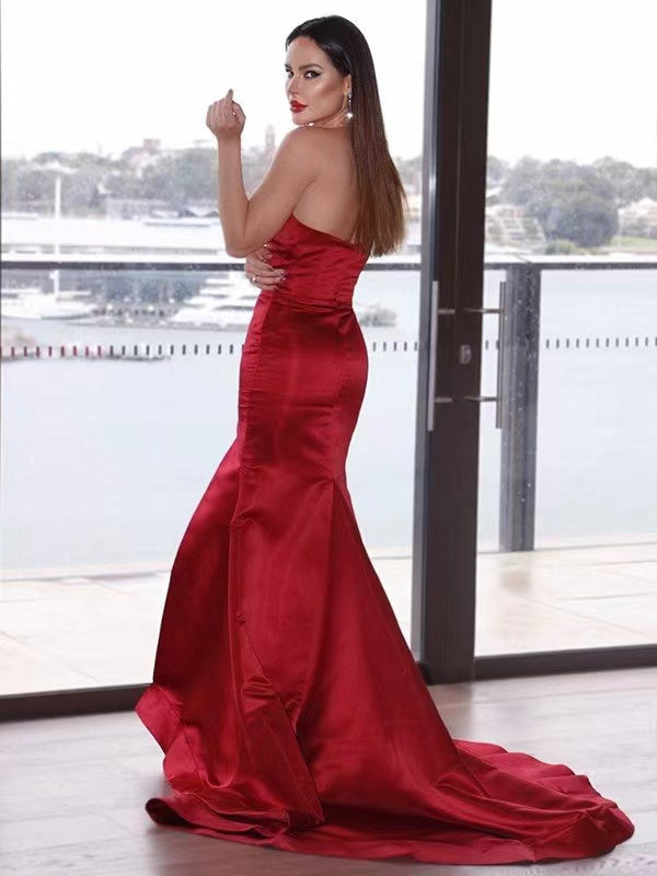 Deep V-neck Strapless Newest Prom Dresses, High Side Slit Party Dresses, Sexy 2022 Long Prom Dresses