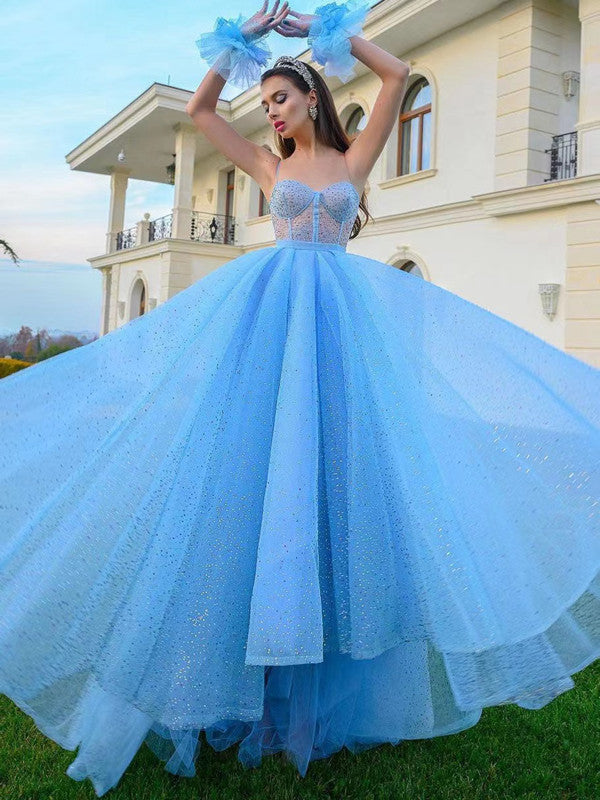 Elegant A-line Ball Long Prom Dresses, Sequins 2022 Prom Dresses, Popular Wedding Guest Dresses