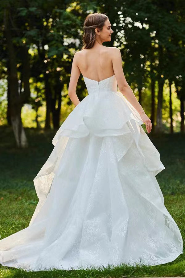 Sweetheart Strapless Wedding Gowns, Popular Lace 2022 Wedding Dresses, A-line Puffy Bridal Gowns