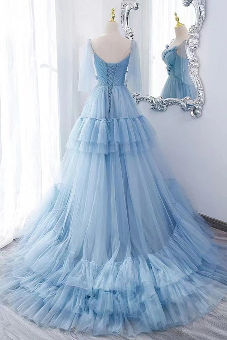 Tulle A-line Appliques Wedding Dresses, Elegant Newest Bridal Gowns, Princess Long Prom Dresses