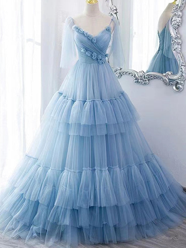 Tulle A-line Appliques Wedding Dresses, Elegant Newest Bridal Gowns, Princess Long Prom Dresses