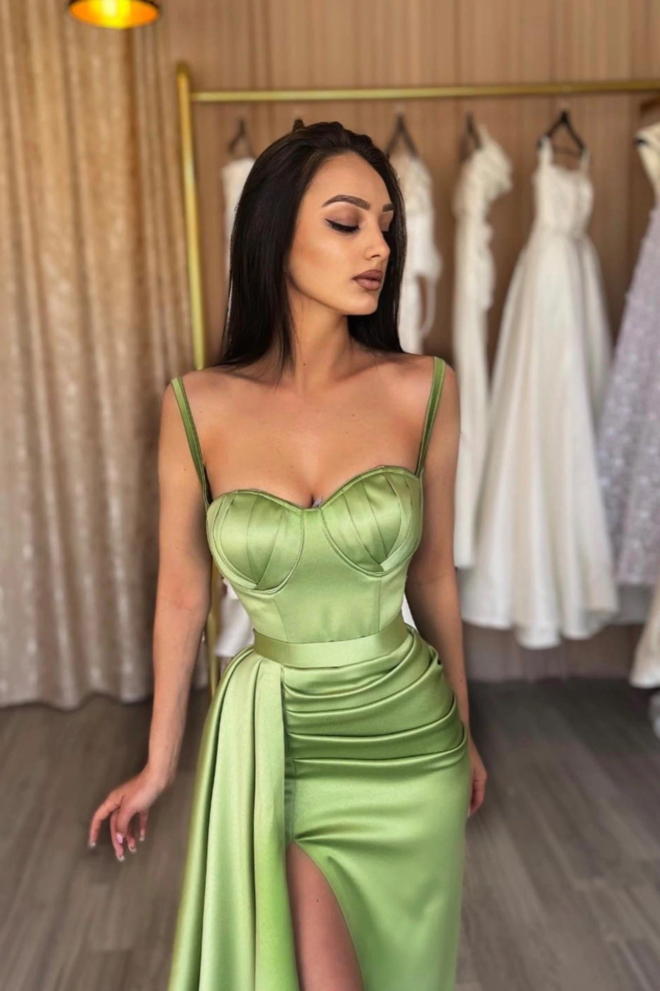 Sweetheart Straps Newest Prom Dresses 2022, Fashion Girl Graduation Party Dresses, Green Wedding Guest Dresses