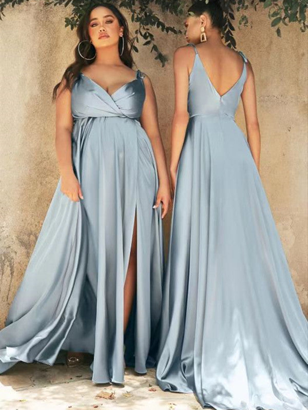 Newest V-neck Popular Wedding Bridesamid Dresses, A-line Fashion Bridesmaid Dresses, Simple Long Prom Dresses