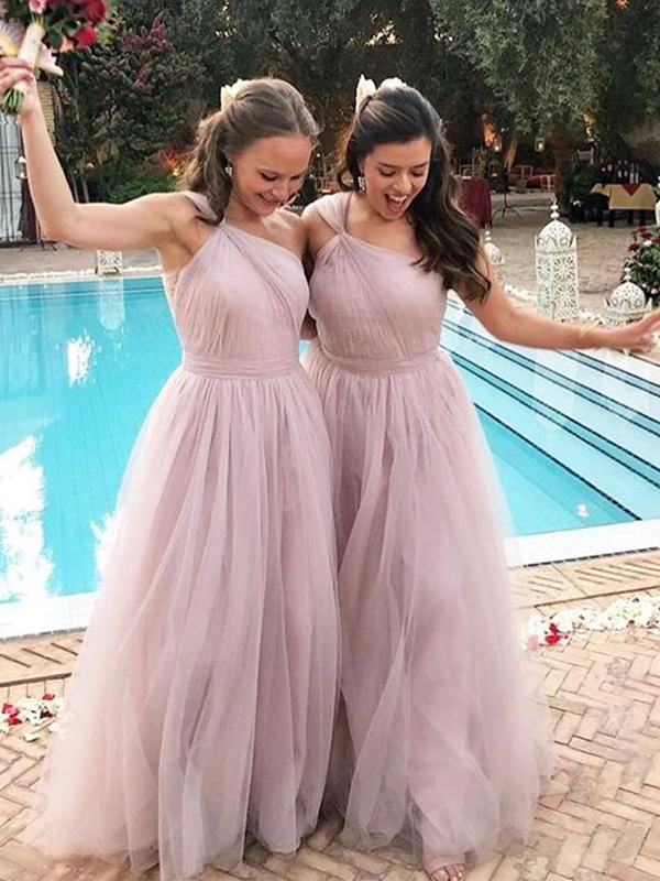 One Shoulder Tulle Bridesmaid Dresses, 2022 Popular Wedding Guest Dresses, A-line Bridesmaid Dresses