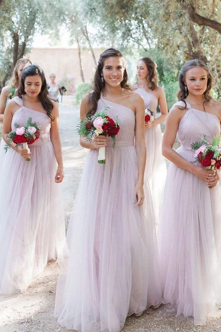 One Shoulder Tulle Bridesmaid Dresses, 2022 Popular Wedding Guest Dresses, A-line Bridesmaid Dresses