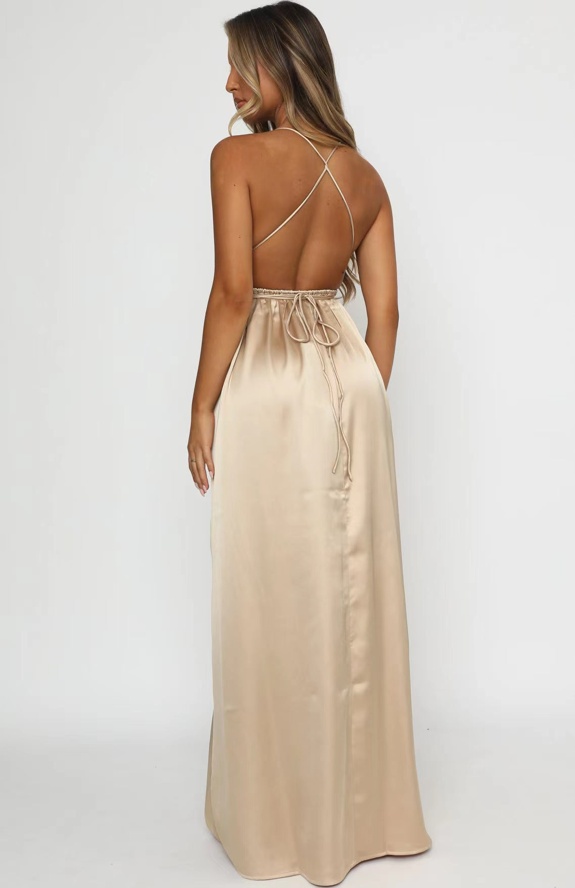 Straps Open Back Bridesmaid Dresses, V-neck Simple Bridal Party Dresses, A-line Bridesmaid Dresses