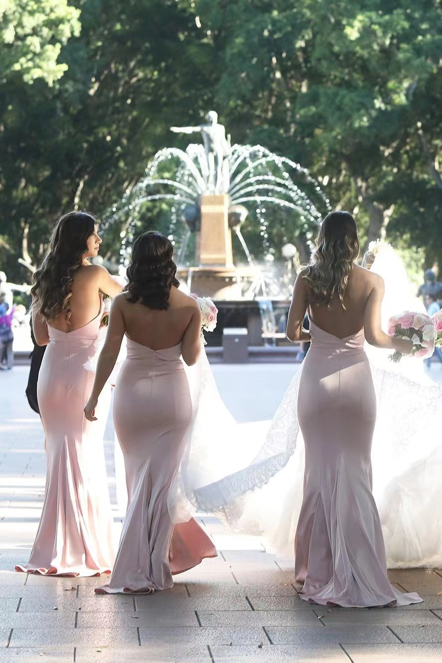 Strapless Popular Wedding Guest Dresses, Mermaid Bridal Bridesmaid Dresses, Long Prom Dresses