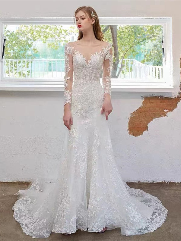 Popular Lace Design Wedding Dresses, Newest Long Sleeves Bridal Gowns, Fashion Wedding Dresses