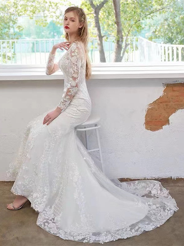 Popular Lace Design Wedding Dresses, Newest Long Sleeves Bridal Gowns, Fashion Wedding Dresses