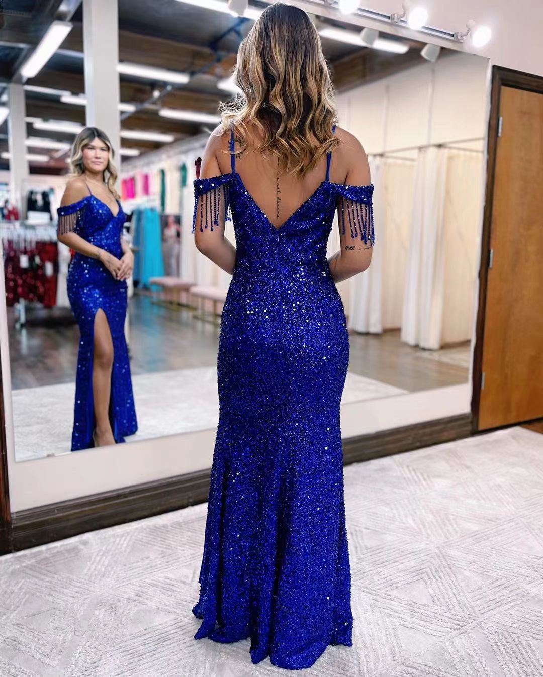 Spaghetti Straps Sequins Long Prom Dresses, Newest 2023 Evening Party Dresses, Mermaid Prom Dresses