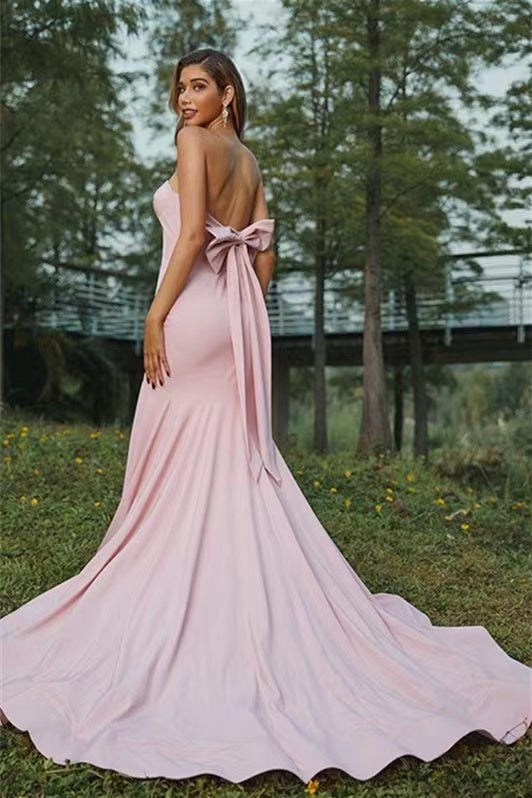 Strapless Light Pink Color 2023 Prom Dresses, Mermaid Girl Graduation Party Newest Long Prom Dress