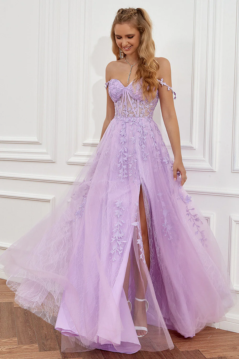 Newest 2023 Long Prom Dresses, Lace A-line Party Dresses, Popular Wedding Guest Dresses