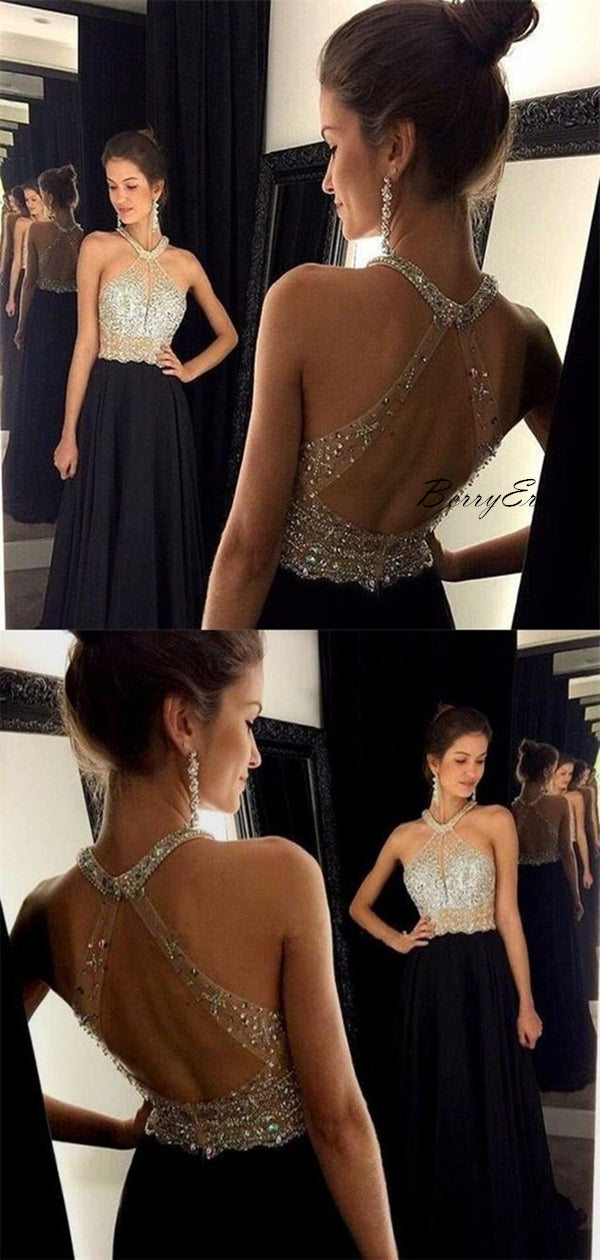 Fancy Beauty Beads Open Back Prom Dresses, Bling Prom Dresses, Long Prom Dress