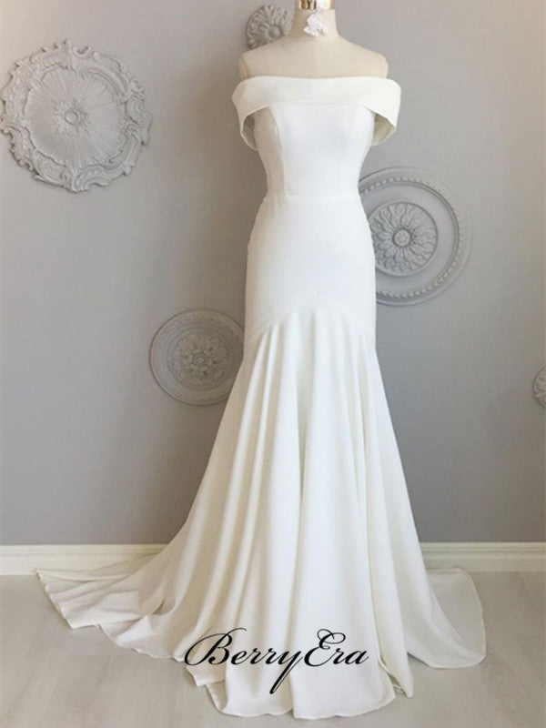 Off the Shoulder Wedding Dresses, Simple Design Wedding Dresses, Cheap Bridal Gowns