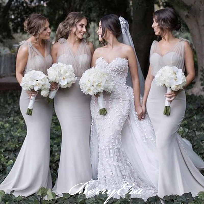 Lovely Long Mermaid Light Grey Bridesmaid Dresses