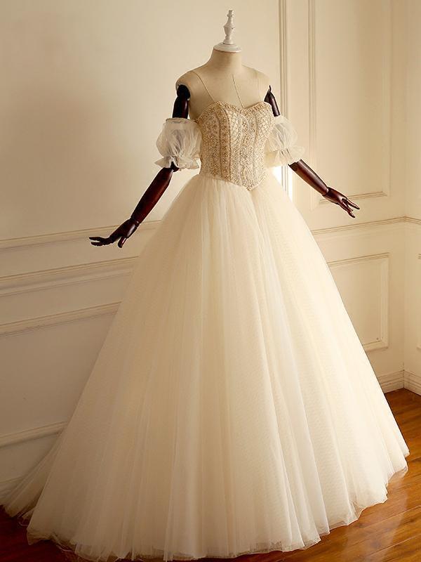 Sweetheart  Beaded Long A-line Wedding Dresses