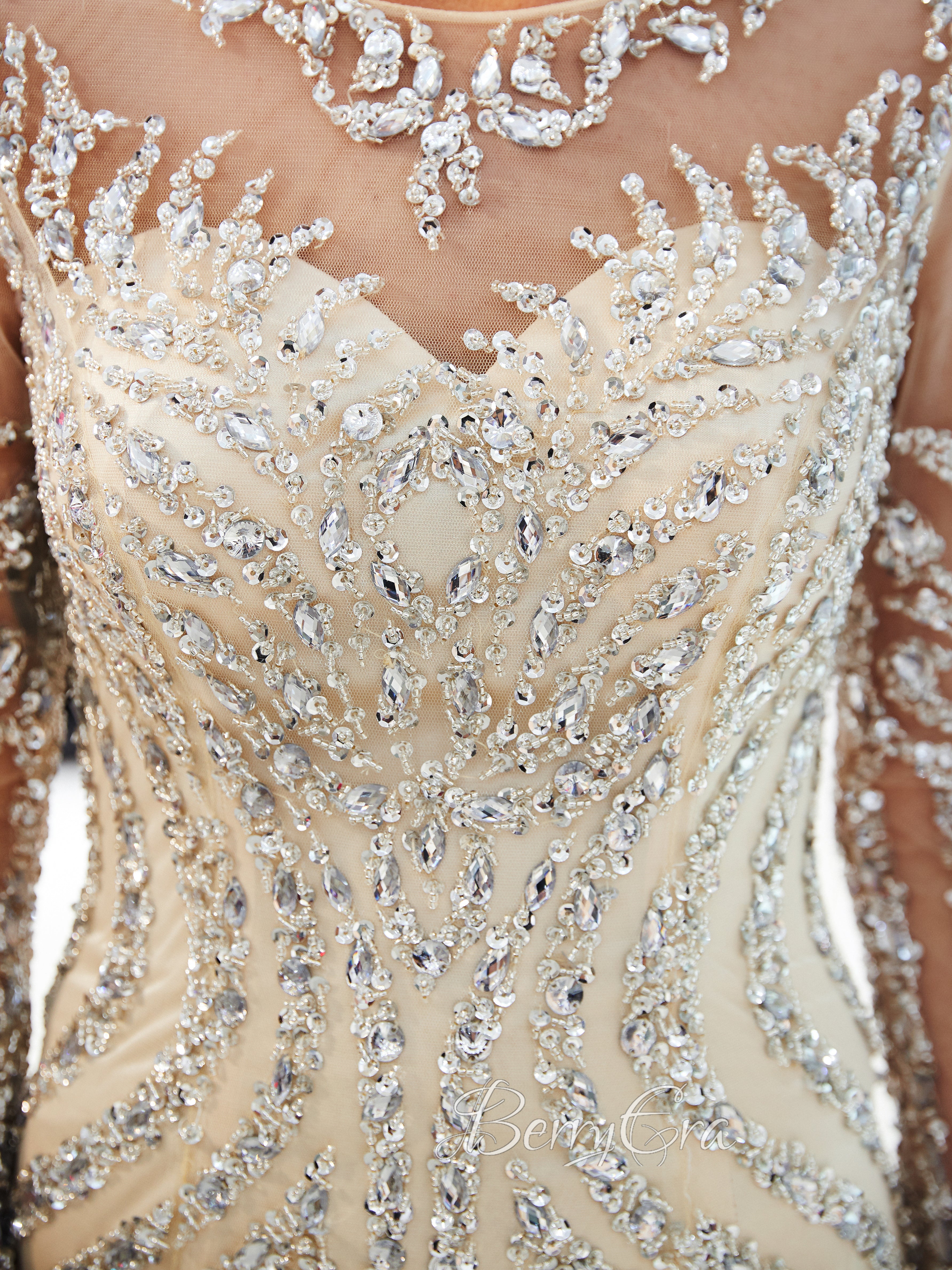 Luxury Beaded Mermaid Prom Dresses, Long Sleeves Prom Dresses, 2023 Prom Dresses, Evening Dresses