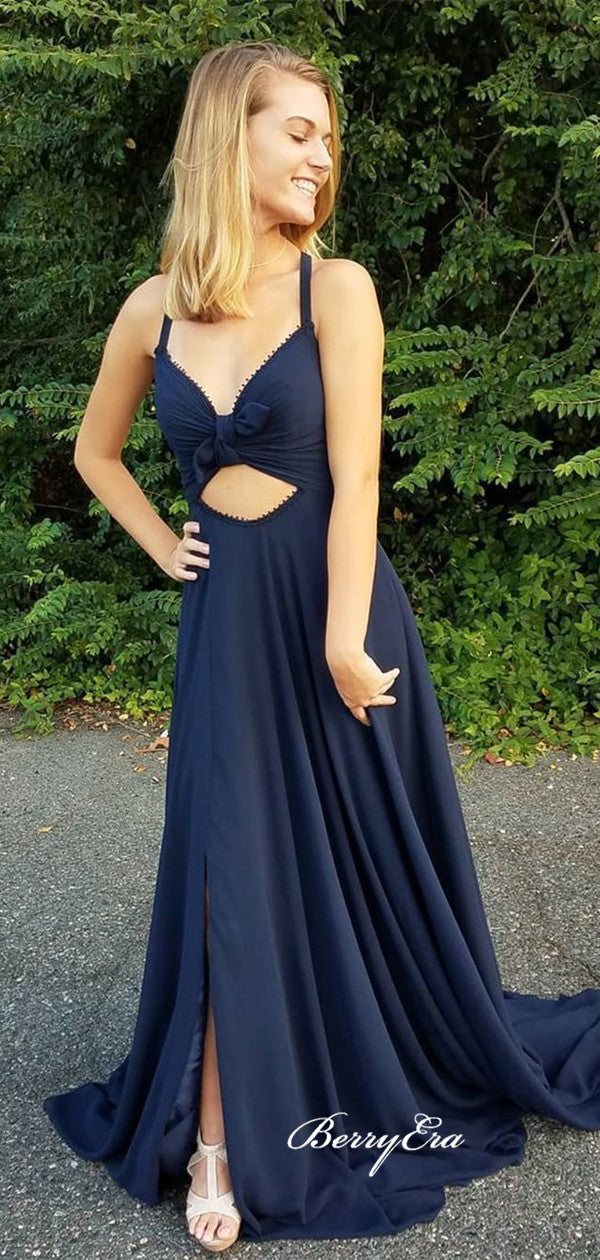 Unique Design Slit Prom Dresses, A-line Party Long Prom Dresses