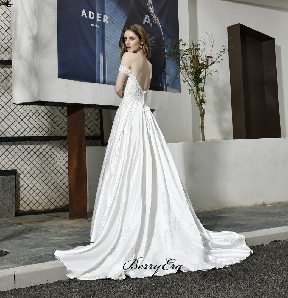 Popular A-line 2020 Wedding Dresses, Off Shoulder Lace Wedding Dresses