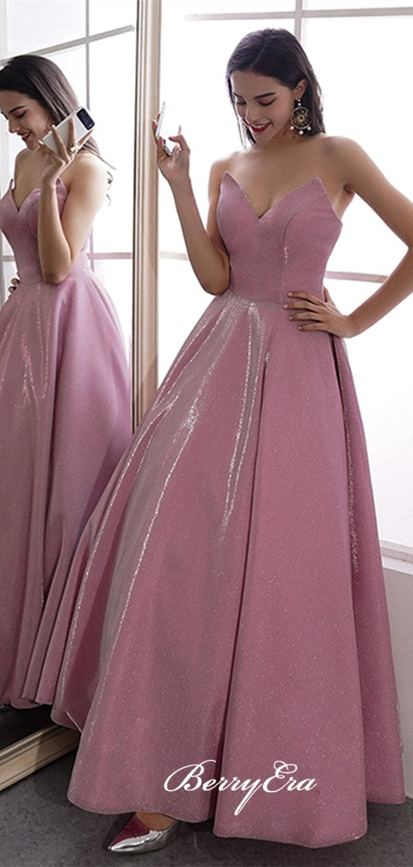 Sweetheart Strapless Long Prom Dresses, A-line Fancy 2020 Prom Dresses