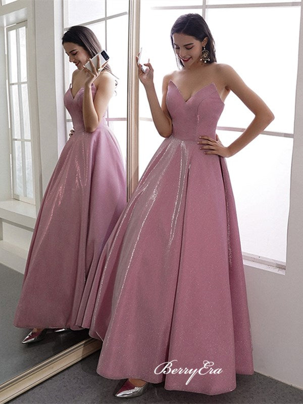 Sweetheart Strapless Long Prom Dresses, A-line Fancy 2020 Prom Dresses