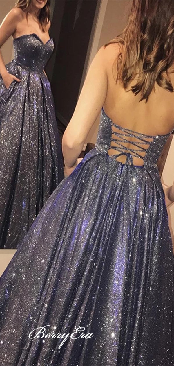 Shiny Strapless School Evening Party Prom Dresses, Popular 2020 Prom Dresses